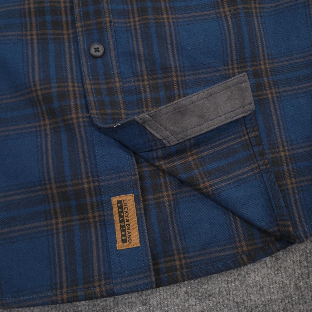Lucky Brand Workwear Heavyweight Flannel Shirt Mens M Blue Plaid Performance NEW - Picture 3 of 9